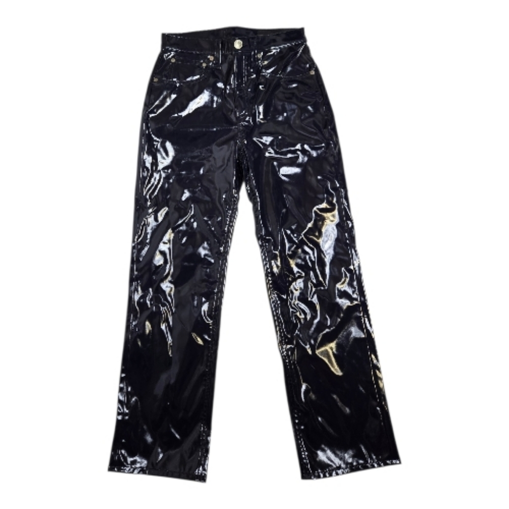 RAG & BONE Maya‎ shiny navy vinyl high rise ankle straight pant 25